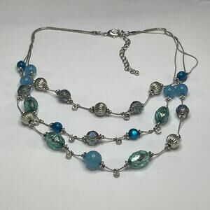 necklace teal blue beaded silver fashion jewelry trendy versatile bohemian